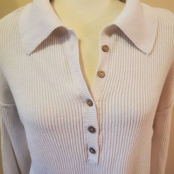 Free People Beach Picnic White Knit Collared Pullover Tunic Sweater Size Small - Picture 3 of 11